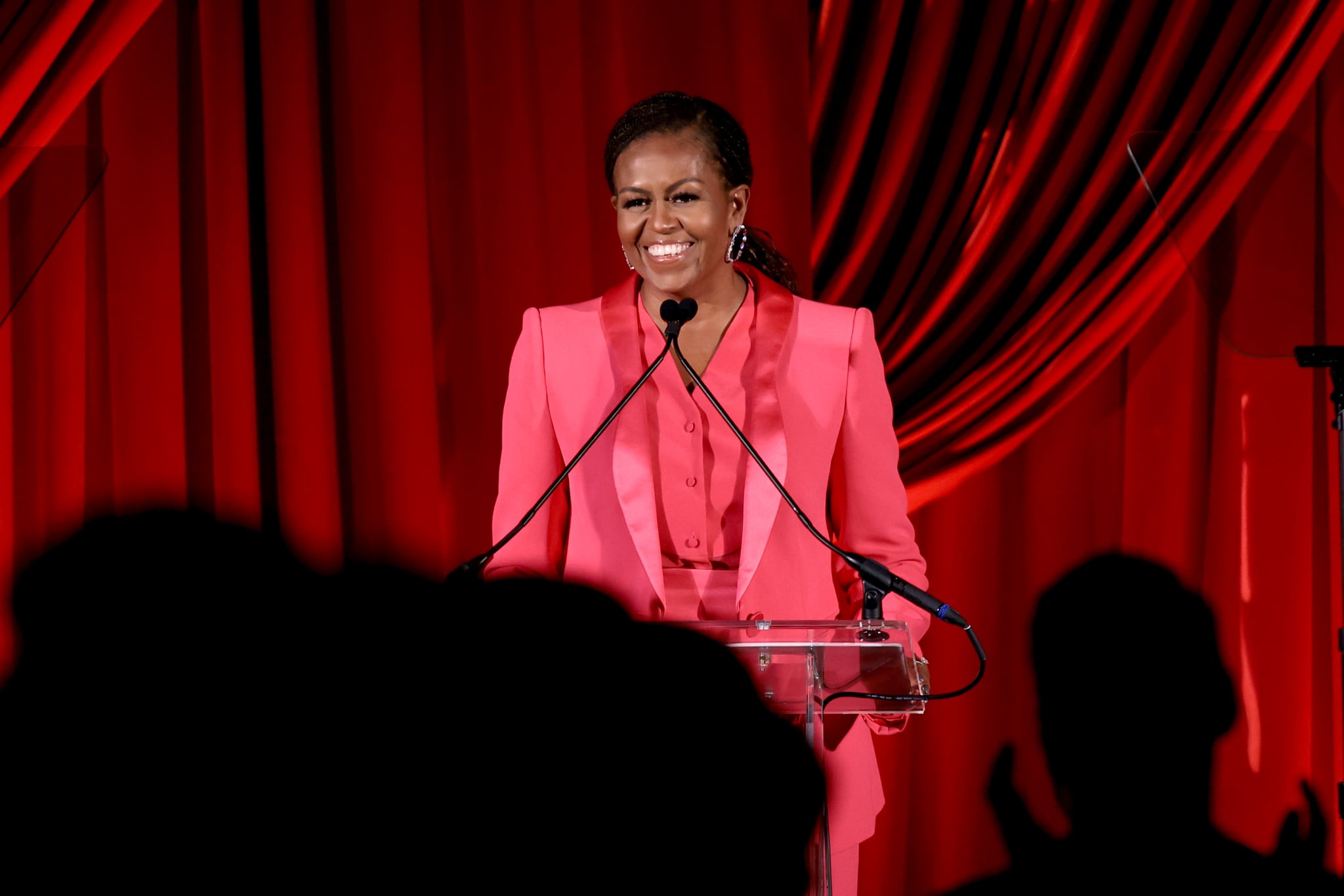 Michelle Obama speaks onstage at the Clooney Foundation For Justice Inaugural Albie Awards