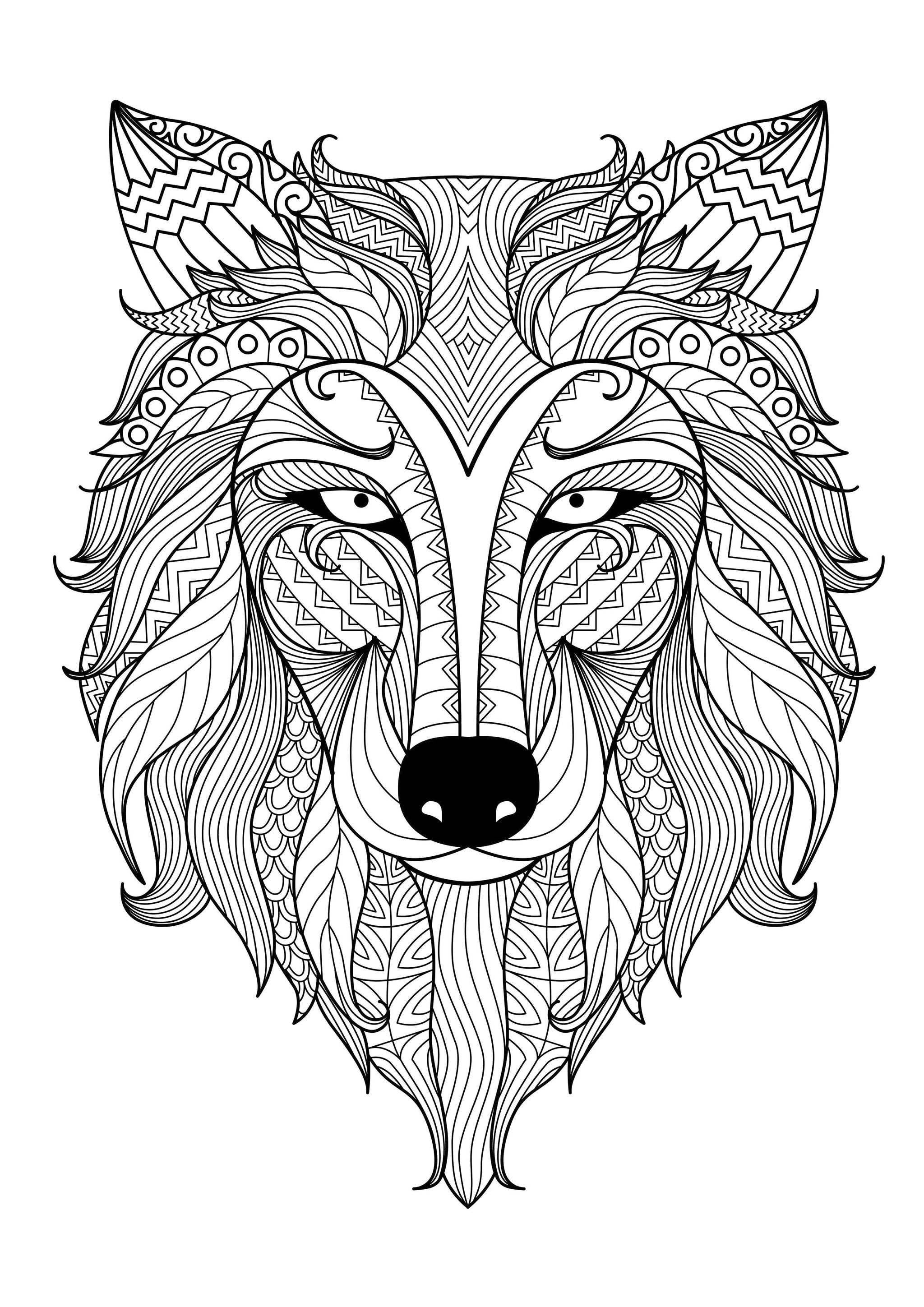 Get the coloring page: Wolf | 50 Printable Adult Coloring Pages That