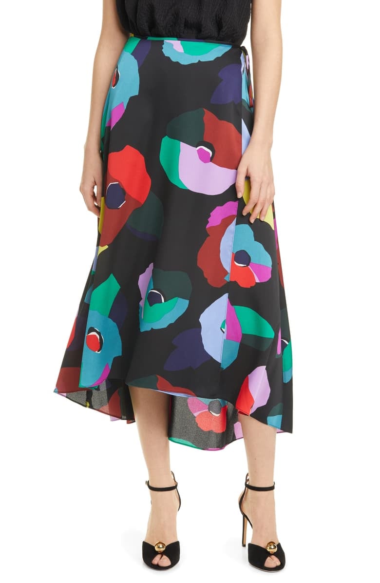 Kate Spade New York Floral Collage High/Low Wrap Midi Skirt