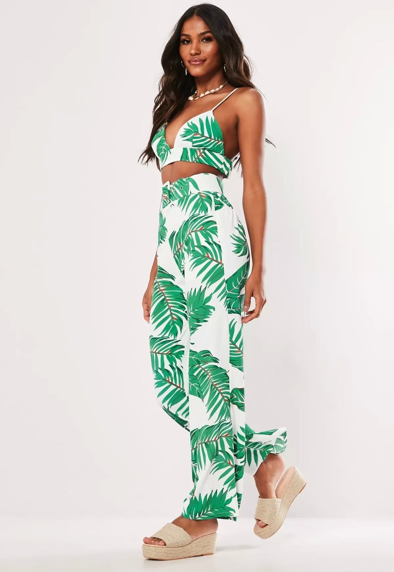 Missguided Green Tropical Print Bralet and Wide Leg Co Ord Set