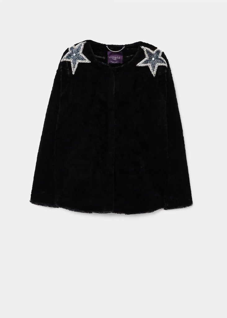 Mango Appliqués Faux Fur Coat