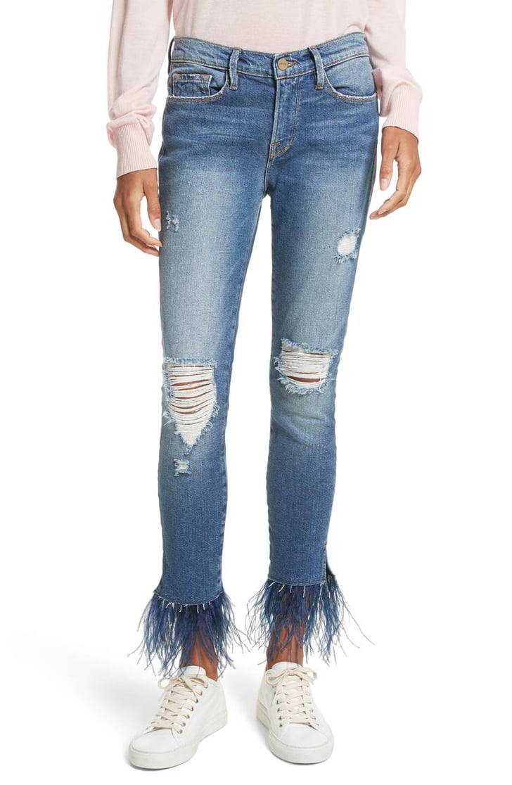 Frame Feather Embellished Jeans Clothes With Feathers 2018 POPSUGAR