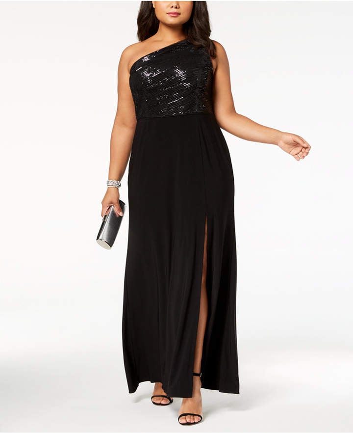Adrianna Papell Sequined One-Shoulder Gown