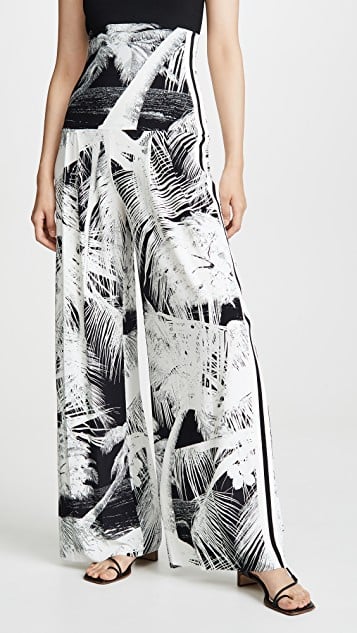 Norma Kamali Side-Stripe High-Waist Pleat Pants