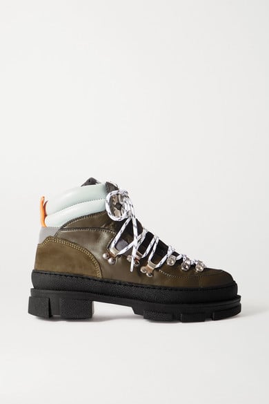 Ganni Sporty Hiking Leather And Suede Ankle Boots