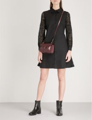 Claudie Pierlot Lace-Sleeve Cotton Mini Dress