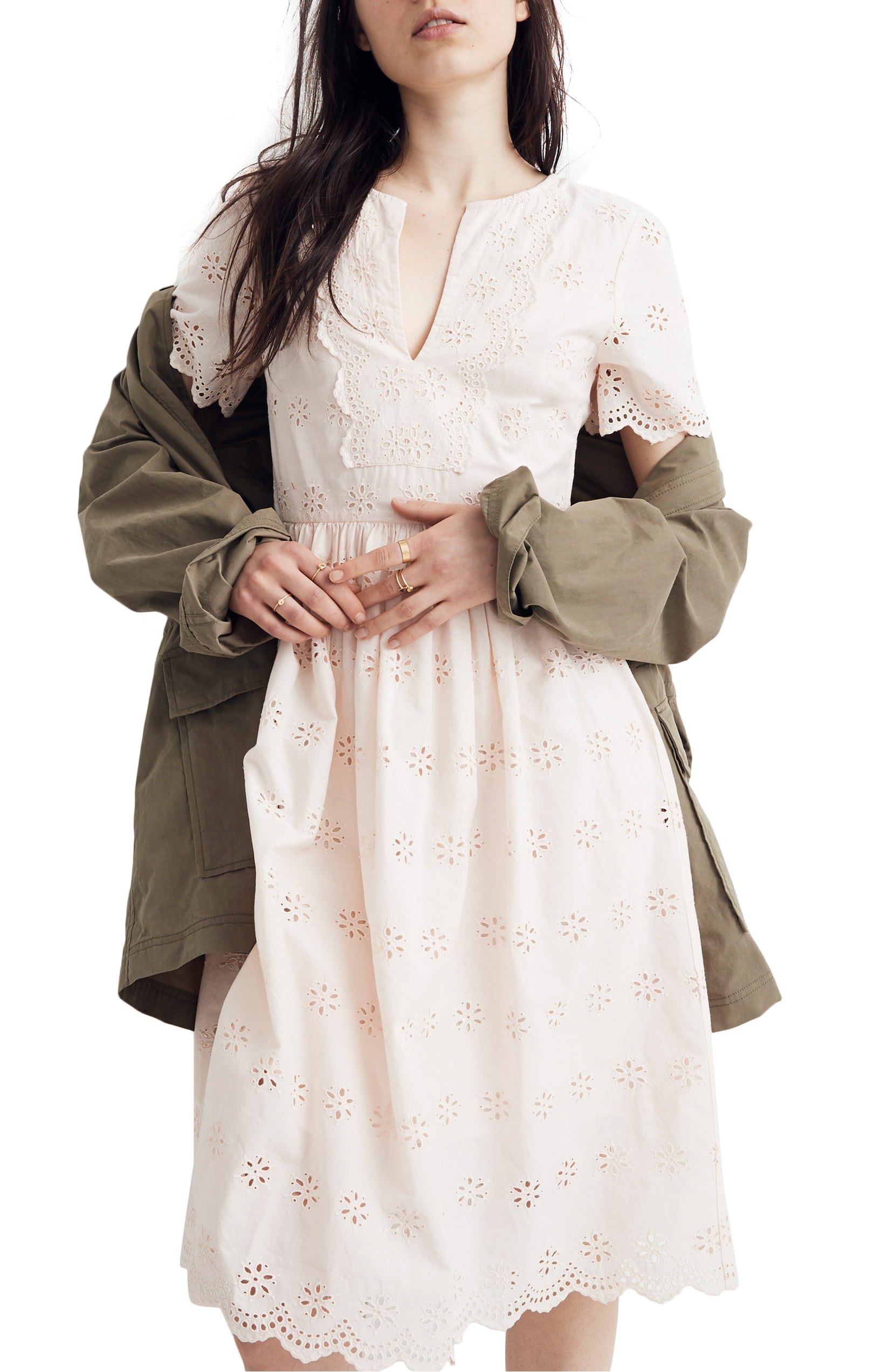 Scalloped eyelet midi dress discount