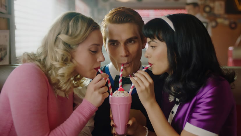 RIVERDALE, from left: Lili Reinhart, KJ Apa, Camila Mendes, 'Chapter One Hundred: The Jughead Paradox', (Season 6, ep. 605, aired Dec. 7, 2021). photo: The CW Network / Courtesy Everett Collection