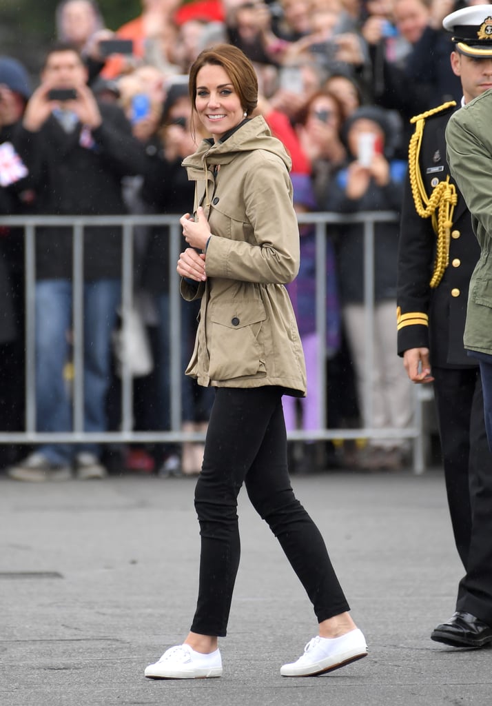 Later in the day, Kate covered up in her anorak and slipped into white sneakers for a boat ride. Later in the day, Kate covered up in her anorak and slipped into white sneakers for a boat ride.