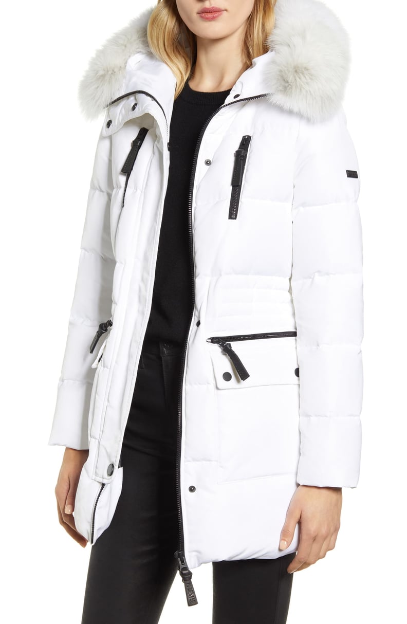 Derek lam 10 crosby top fur trim mixed media coat