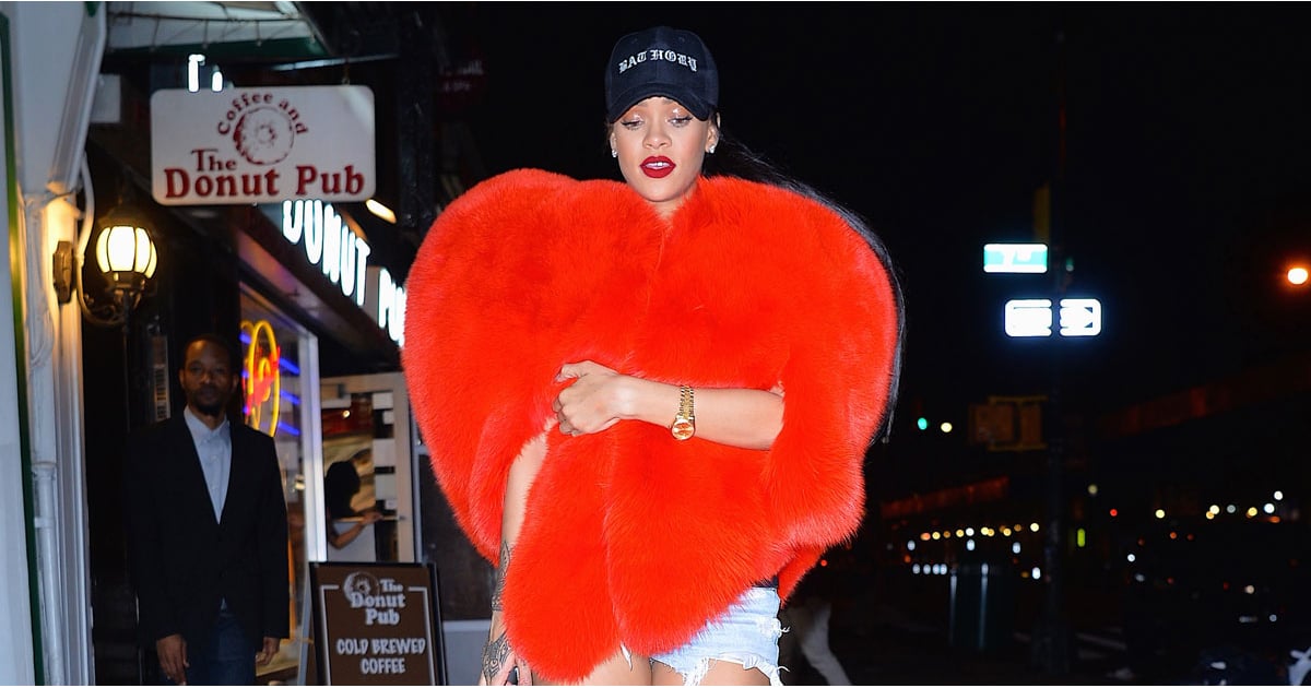 Rihanna Wears Saint Laurent Heart-Shaped Fur Coat | POPSUGAR Fashion