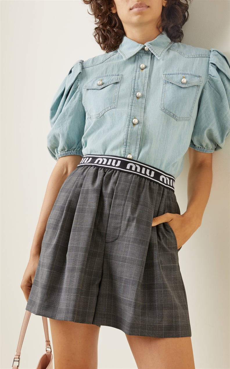 Miu Miu Puff-Sleeve Cotton Chambray Shirt