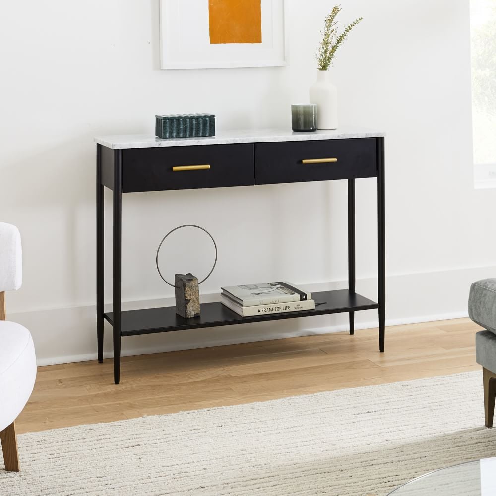 West Elm Metalwork Console With Marble Top