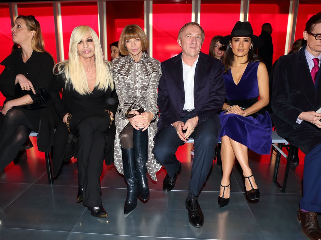 Anna Wintour sat between Donatella Versace and Francois-Henri Pinault, who was with his wife, Salma Hayek, at the Christopher Kane Fall 2013 show in London. Salma has only appeared once on the cover of Vogue, in 2005. Anna Wintour sat between Donatella Versace and Francois-Henri Pinault, who was with his wife, Salma Hayek, at the Christopher Kane Fall 2013 show in London. Salma has only appeared once on the cover of Vogue, in 2005.