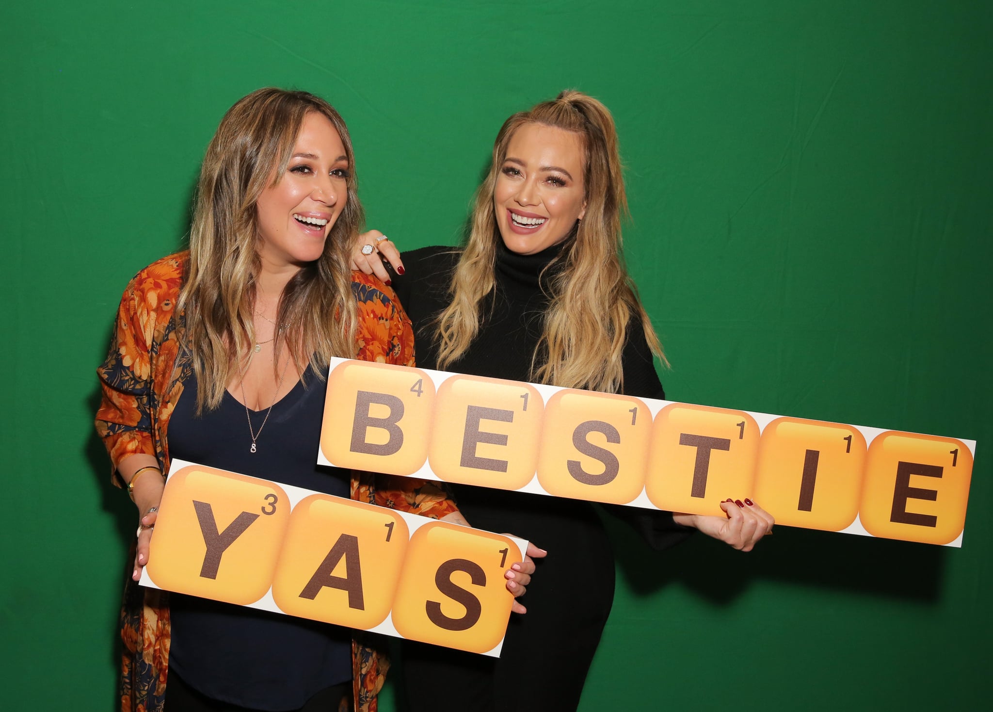 WEST HOLLYWOOD, CA - NOVEMBER 09:  Haylie Duff (L) and Hilary Duff attend the Launch of Words with Friends 2 hosted by Hilary and Haylie Duff at Norah Restaurant on November 9, 2017 in West Hollywood, California.  (Photo by Rachel Murray/Getty Images for Words with Friends 2 )