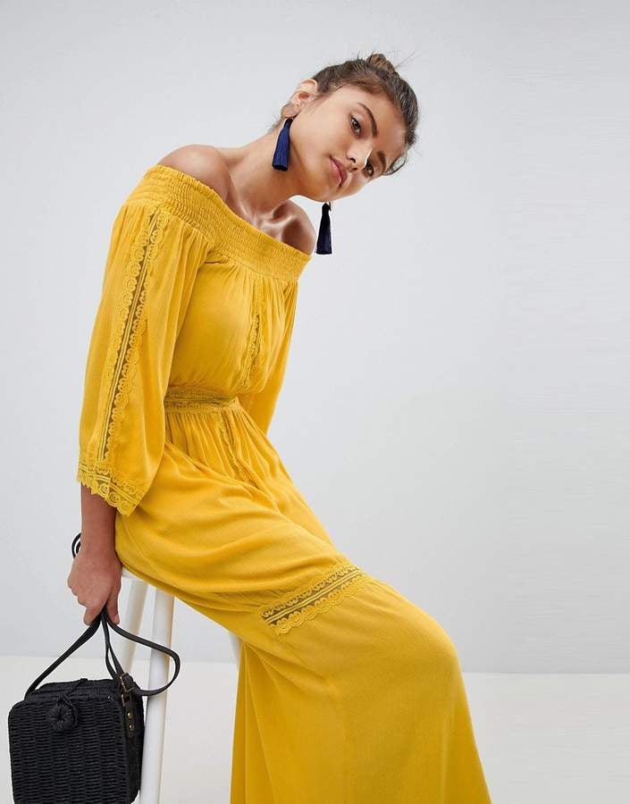 Boohoo Lace Insert Bardot Maxi Dress
