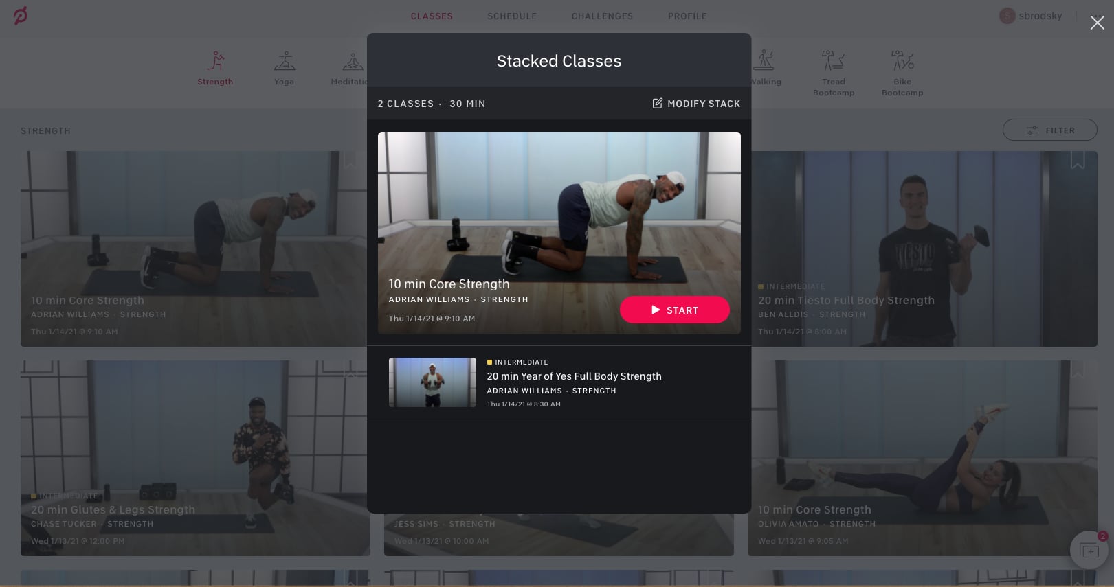 Peloton's stack feature