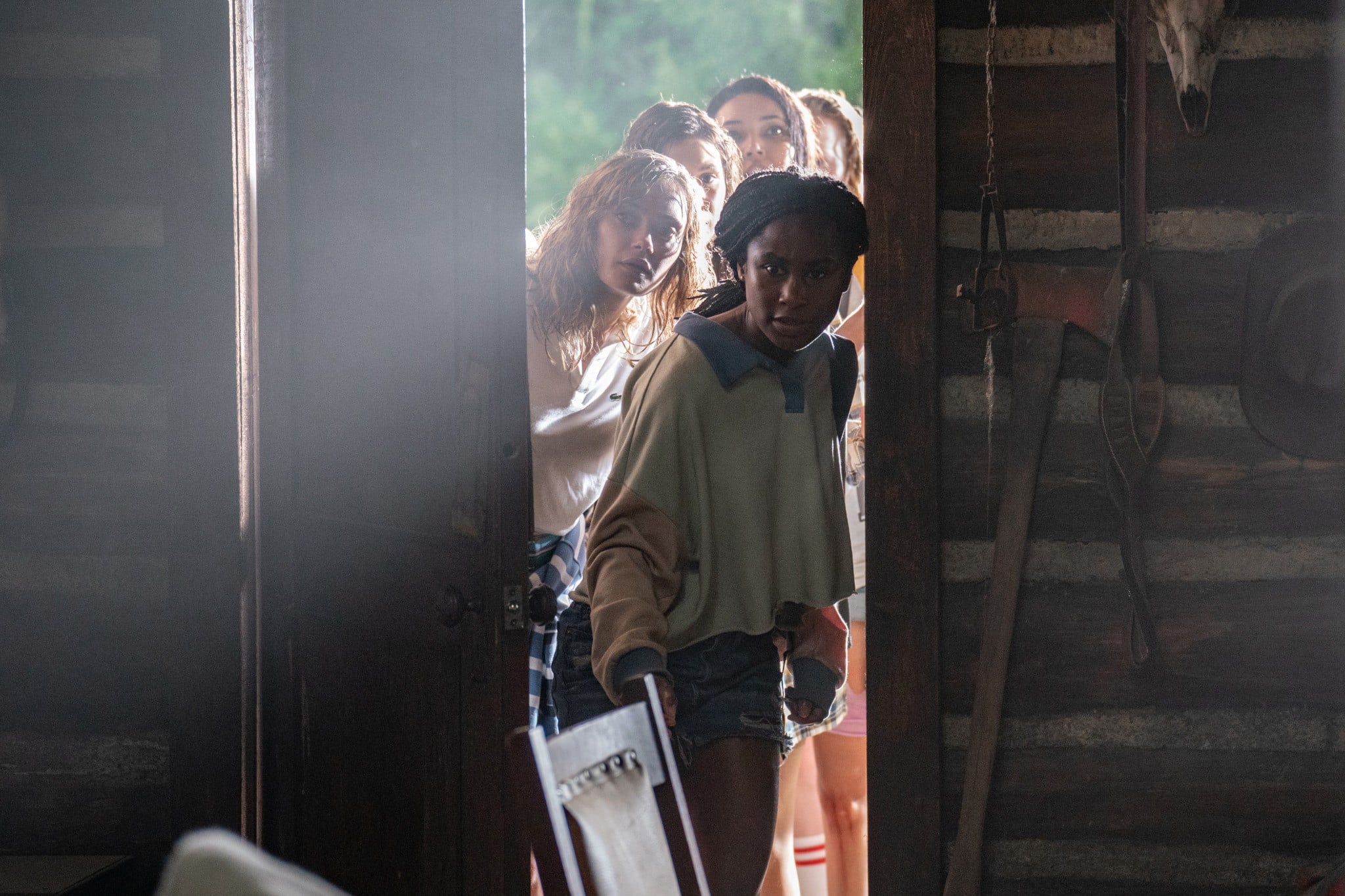 YELLOWJACKETS, front to back: Keeya King, Ella Purnell, Sophie Nelisse, Alexa Barajas Plante, Welcome to the Dollhouse', (Season 1, ep. 103, aired Nov. 28, 2021). photo: Colin Bentley / Showtime / Courtesy Everett Collection