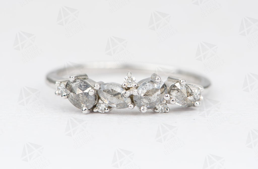 Mixed Shape Salt and Pepper Diamond Cluster Ring 14K Gold
