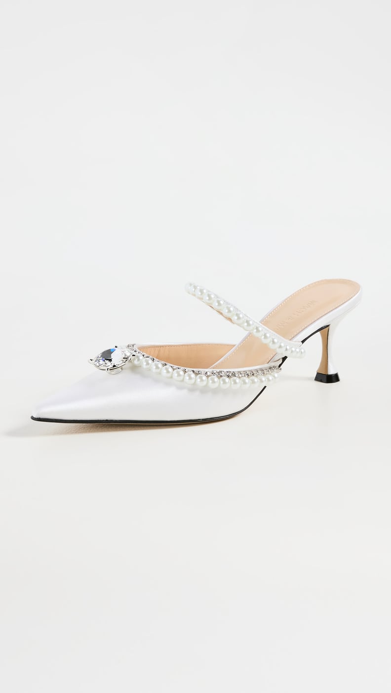 Embellished Shoes: Mach & Mach Diamond and Pearls Satin Kitten Heels