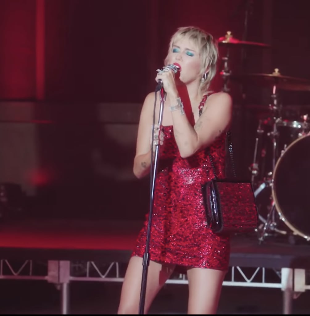 Miley Cyrus Wearing Red Dress to Perform "Man Eater"
