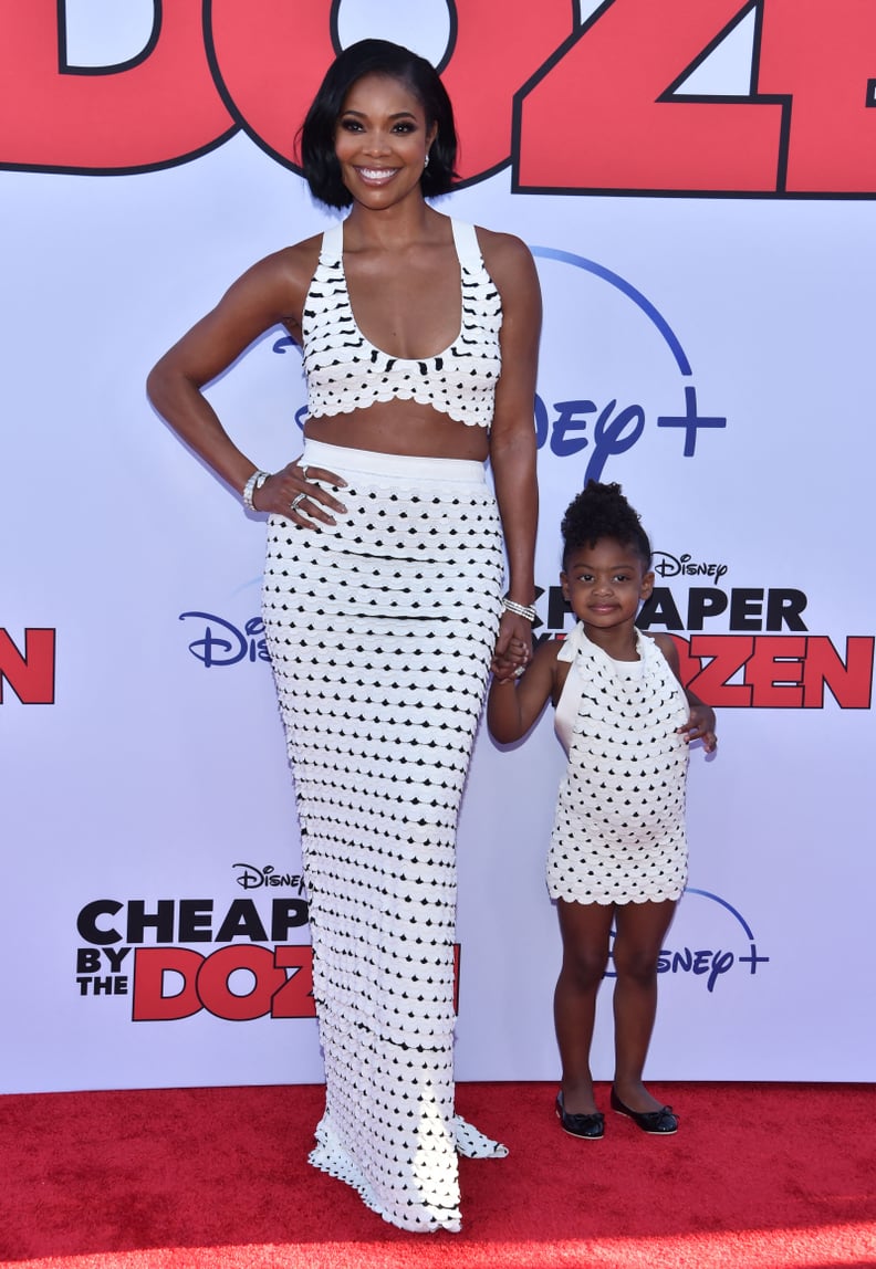 US actress Gabrielle Union and her daughter Kaavia James Union Wade on the red carpet.
