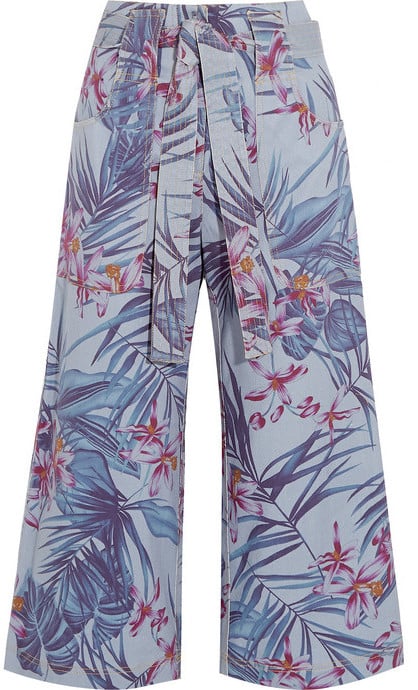 Suno Floral-Print Denim Culottes