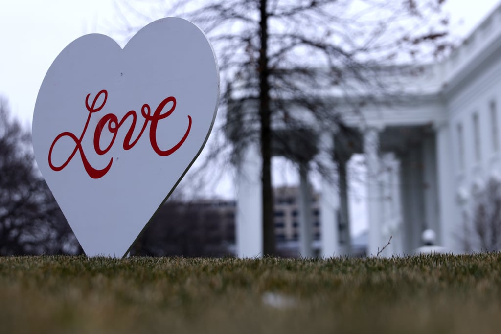 Jill Biden Decorates White House Lawn For Valentine's Day