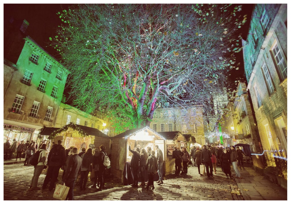Holiday lights lit up the square in Bath, England.