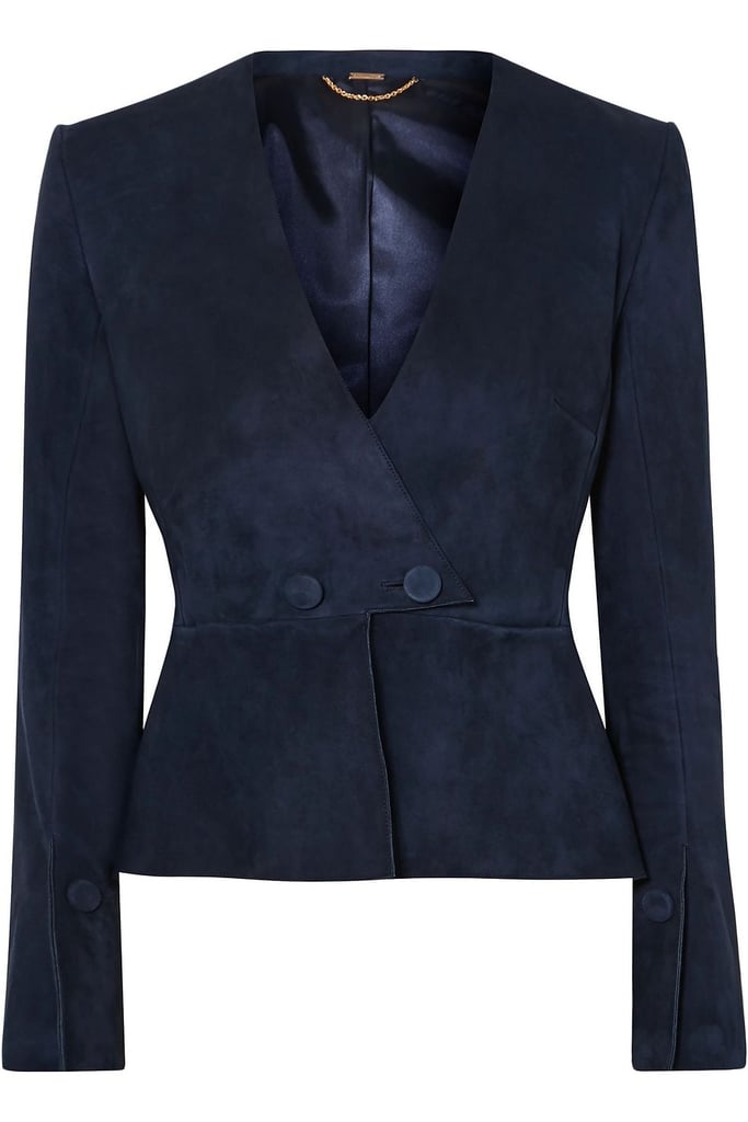 Adam Lippes Navy Suede Peplum Blazer