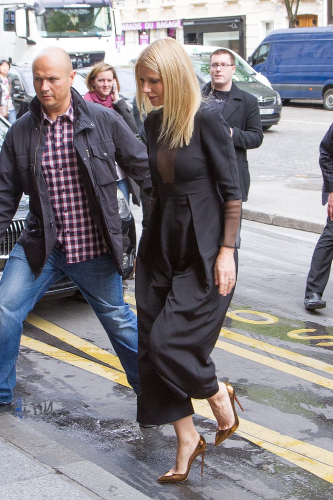 Gwyneth Paltrow was spotted in Paris wearing a sheer-infused Barbara Casasola black jumpsuit during her Iron Man 3 promo tour.
Gwyneth Paltrow was spotted in Paris wearing a sheer-infused Barbara Casasola black jumpsuit during her Iron Man 3 promo tour.