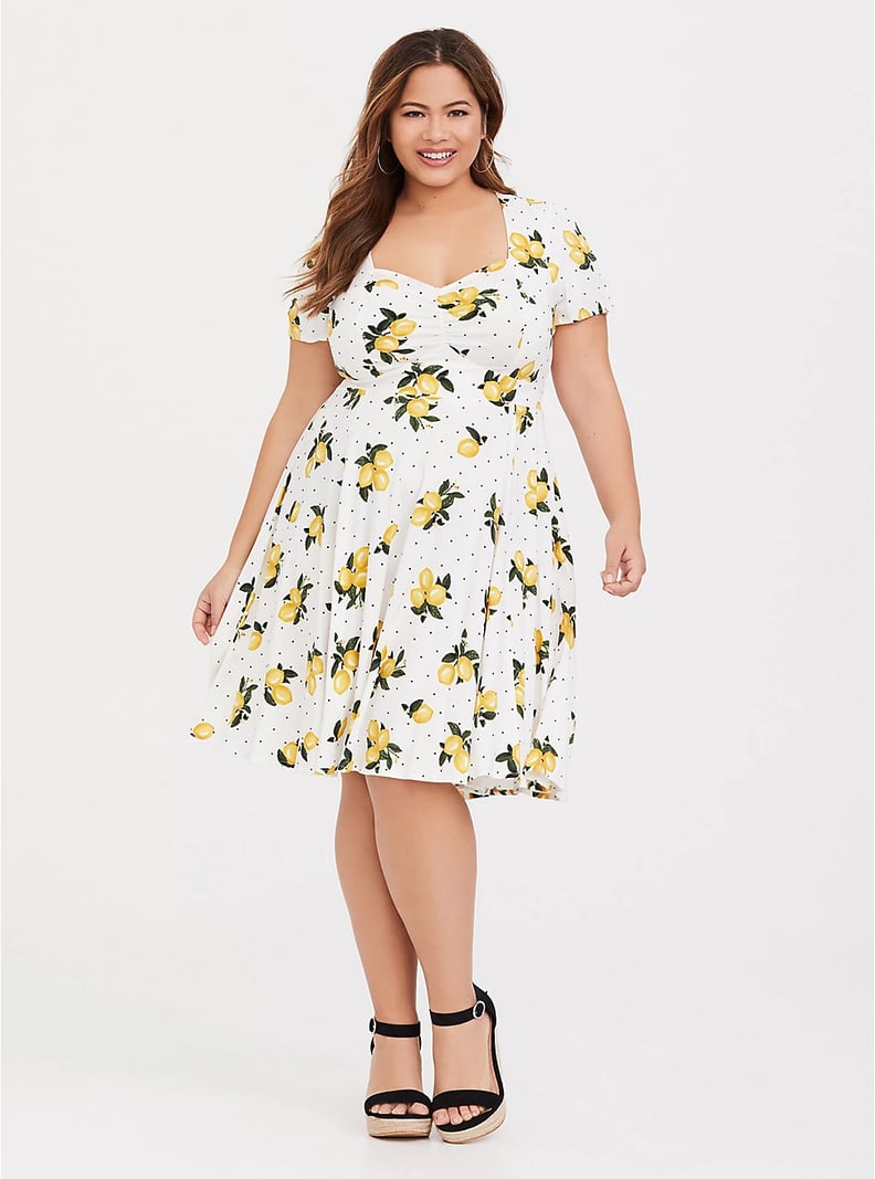 Torrid White Lemon Dot Challis Skater Dress