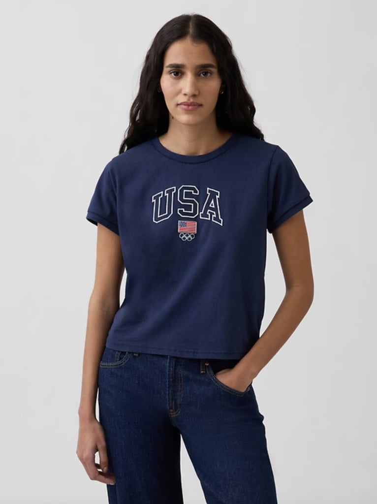 Gap Team USA Crop T-Shirt ($33, originally $48)
This cropped tee is the easiest way to style yourself for this year's Olympics. The relaxed fit and soft cotton fabric make it ideal for pairing with high-rise denim, sweats, or biker shorts. It's made for layering all winter (and beyond).