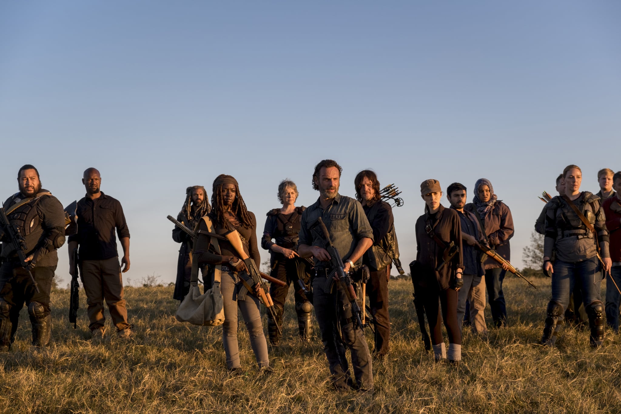 Cooper Andrews as Jerry, Khary Payton as Ezekiel, Danai Gurira as Michonne, Melissa McBride as Carol Peletier, Andrew Lincoln as Rick Grimes, Norman Reedus as Daryl Dixon, Christian Serratos as Rosita Espinosa - The Walking Dead _ Season 8, Episode 16 - Photo Credit: Gene Page/AMC