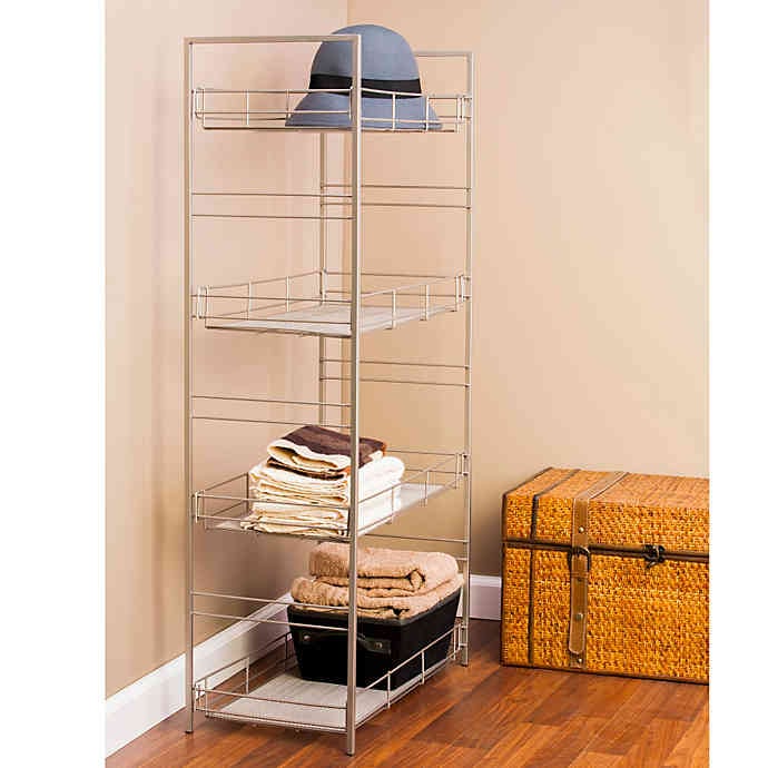 Adjustable Four Tier Mesh Accent Shelf in Satin Nickel Finish