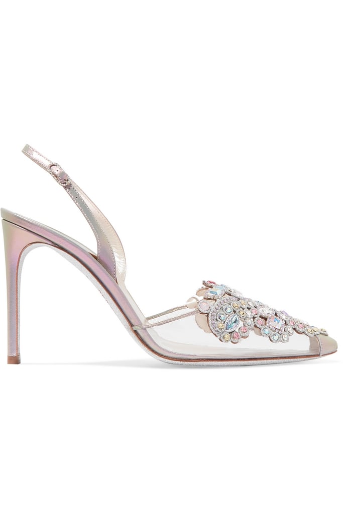 René Caovilla Veneziana Embellished Leather and PVC Slingback Pumps