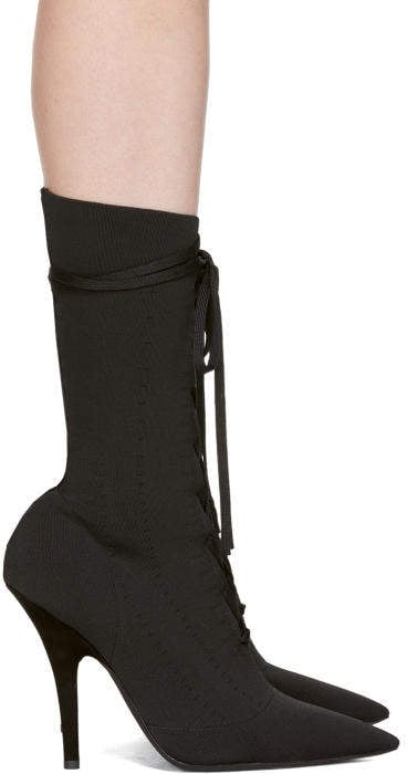 Yeezy Black Knit Lace-Up Ankle Boots