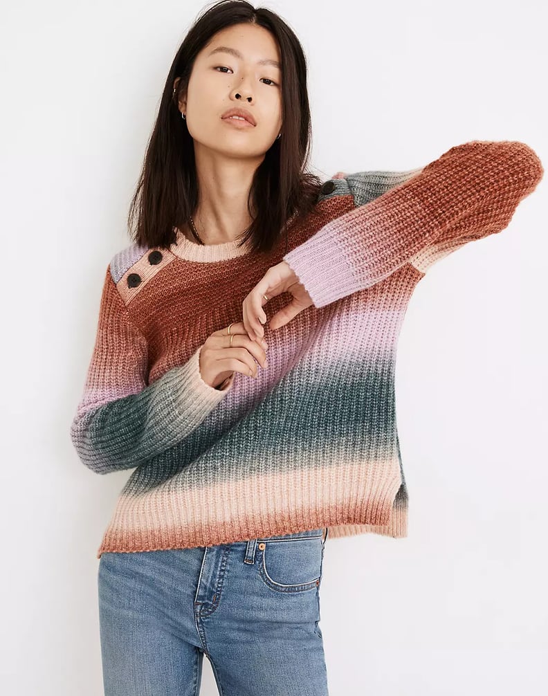 Madewell Space-Dye Button-Shoulder Pullover Sweater
