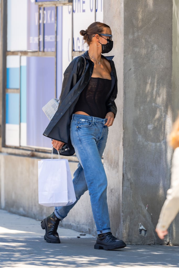 Irina Shayk Wearing Corset Top and Low-Rise Jeans in NYC