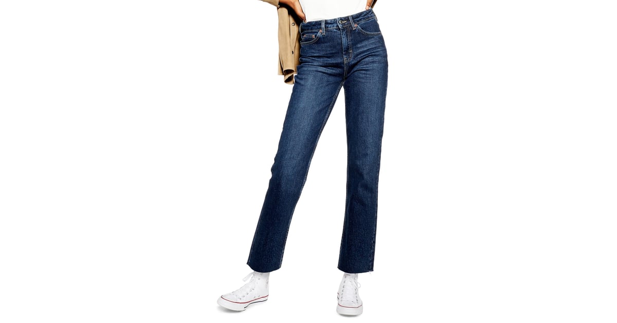 Topshop high waist raw cheap hem straight leg jeans
