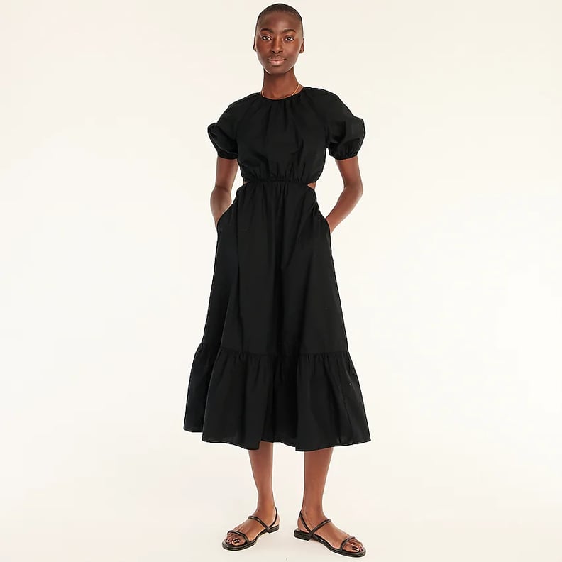 一个黑色连衣裙:J。船员Side-cutout棉府绸礼服
