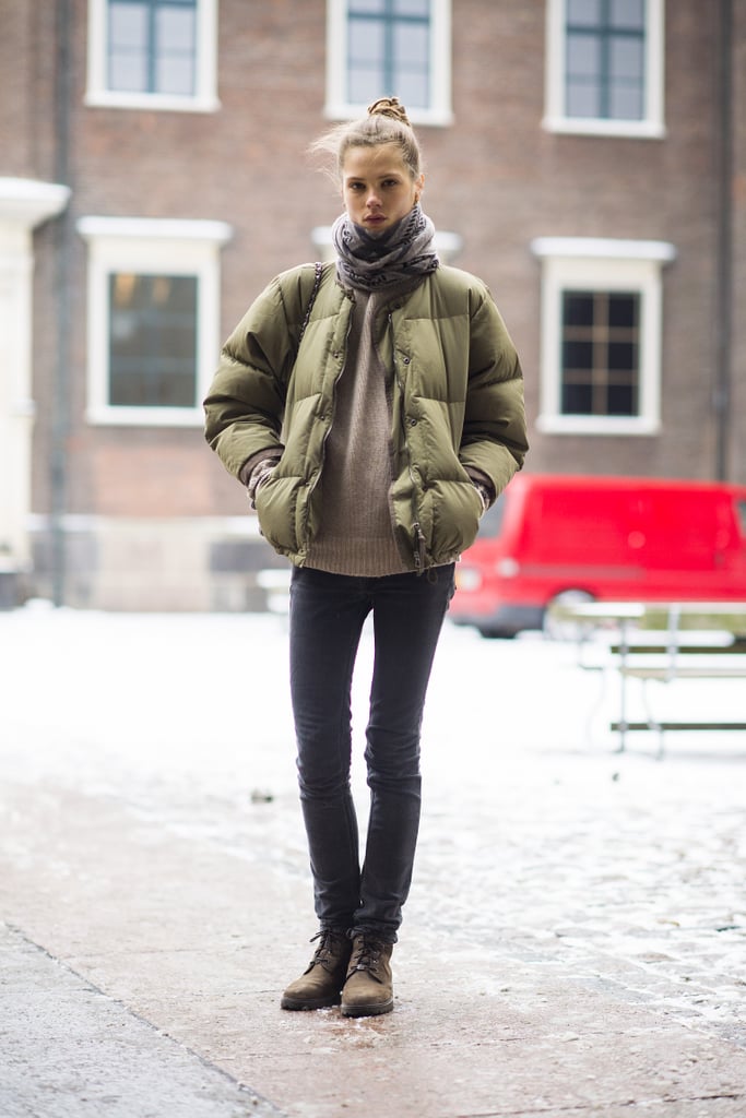 Sure, your puffer jacket is a winter necessity, but it also looks pretty cute atop skinny jeans and a cozy sweater.
Source: Le 21ème | Adam Katz Sinding