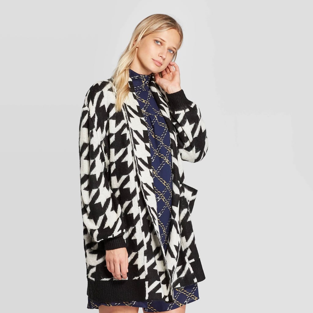 Who What Wear Houndstooth Long Sleeve Cardigan