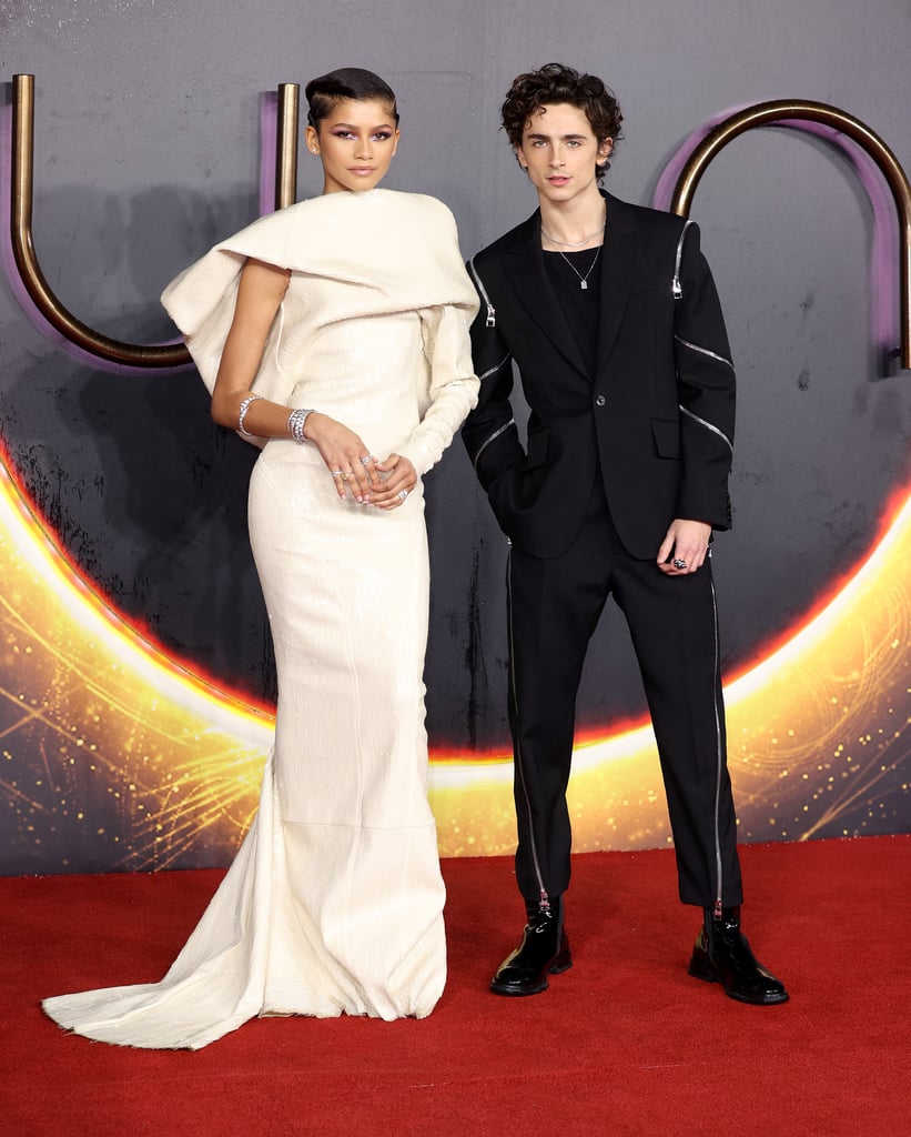 For the London premiere of Dune, Zendaya stepped out in a cream-coloured Rick Owens gown and Chalamet decided on an Alexander McQueen suit.