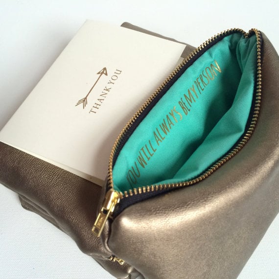 "You're My Person" Gold Leather Zipper Pouch
