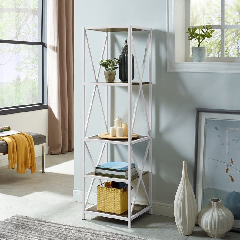 Rustic Oak Wood and White Metal Media Bookshelf