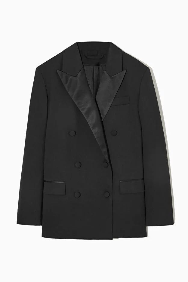 COS Double-Breasted Satin-Trimmed Wool Blazer