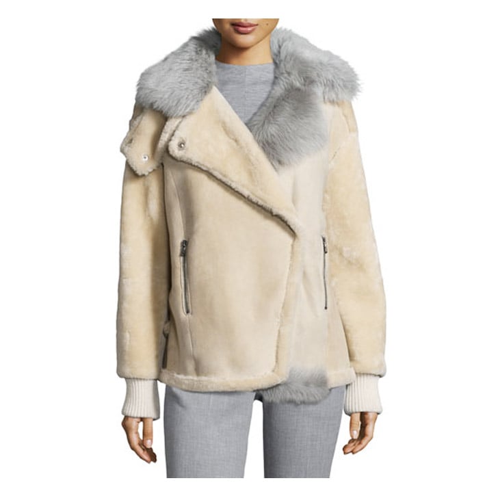 Tibi Ribbed-Trim Fur Coat in Ivory ($2,800)