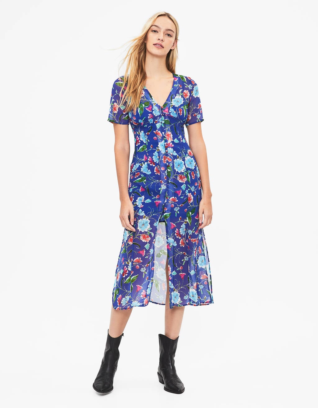 Oasis high neck midi dress in blue floral store