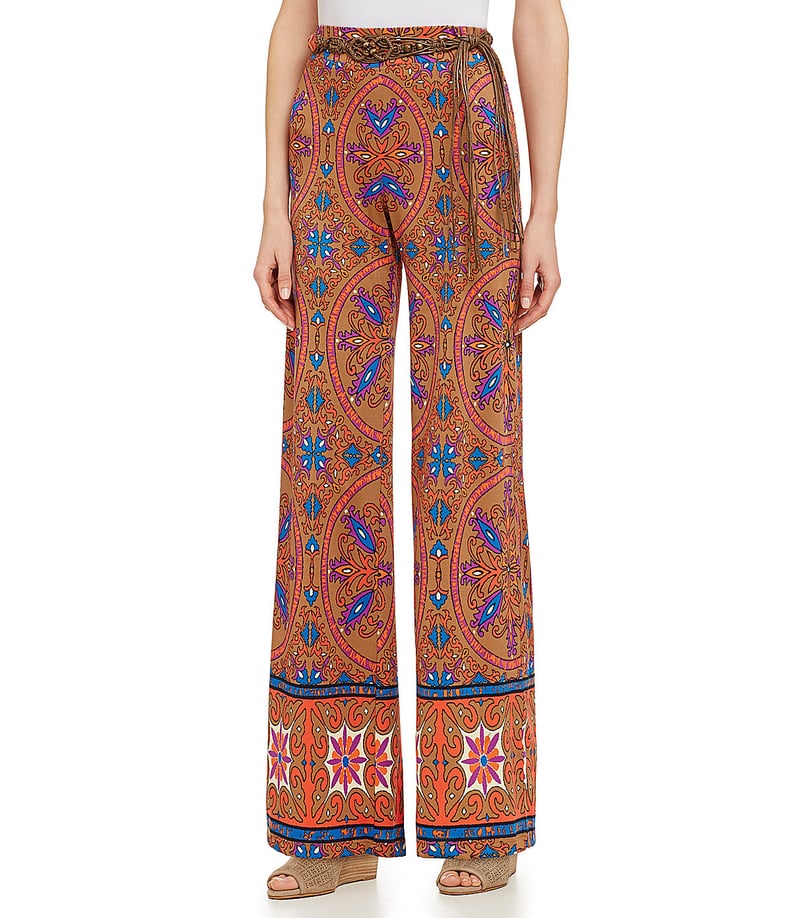 Multiples Border-Print Wide-Leg Pants